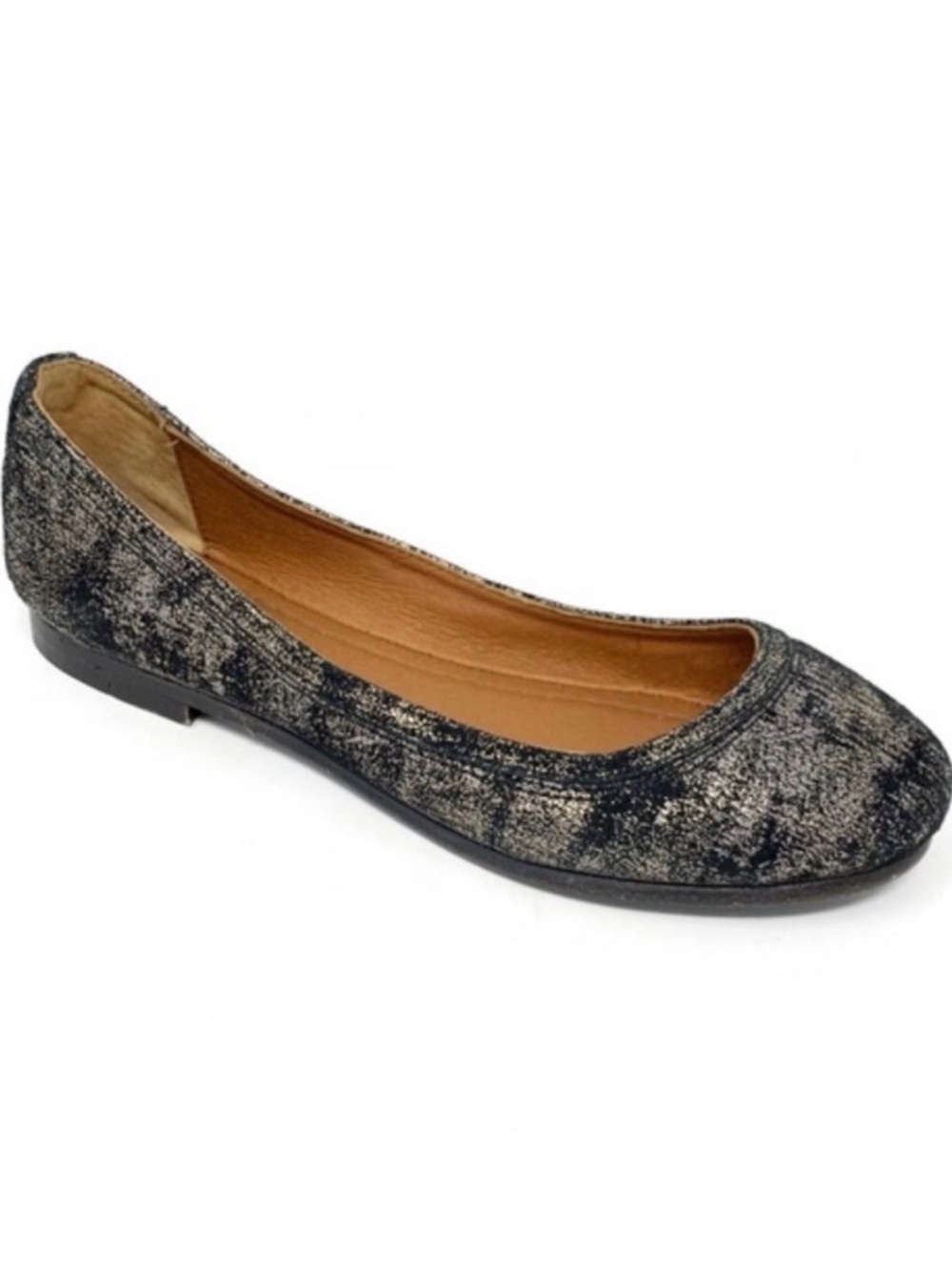Frye Carson Ballet Flats Metallic Gold & Black Crackle Leather Size 6.5